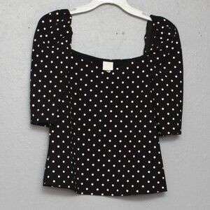 H&M black and white polka dot puff sleeve blouse